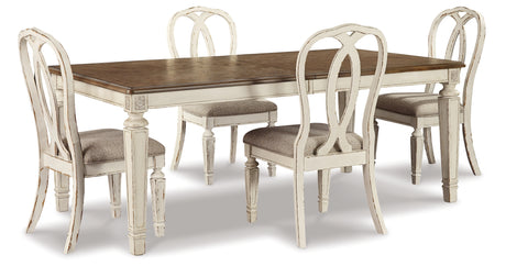 Realyn Chipped White Rectangular Extendable Ribbon Dining Set from Ashley - Luna Furniture