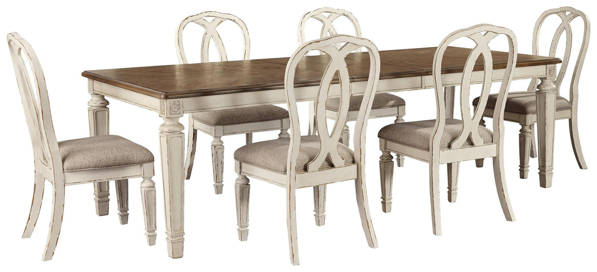 Realyn Chipped White Rectangular Extendable Dining Table and 6 Ribbon Back Chairs from Ashley Furniture - Luna Furniture