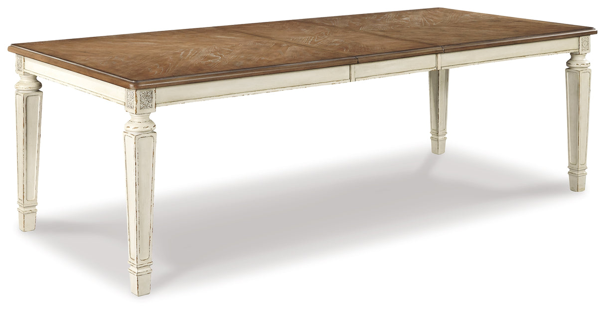 Realyn Chipped White Rectangular Dining Table and 8 Ladder Back Chairs from Ashley Furniture - Luna Furniture