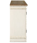 Realyn Chipped White Oval Dining Table and 6 Ribbon Chairs with Server from Ashley Furniture - Luna Furniture