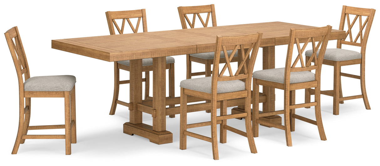 Havonplane Brown Counter Height Extension Dining Table and 6 Barstools from Ashley - Luna Furniture