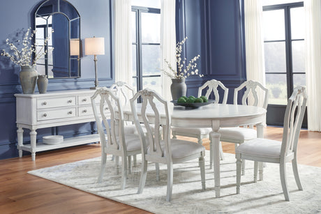 Montelaine Antiqued White Extension Dining Table and 6 Chairs from Ashley - Luna Furniture