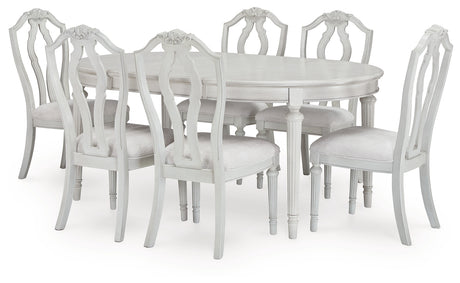 Montelaine Antiqued White Extension Dining Table and 6 Chairs from Ashley - Luna Furniture