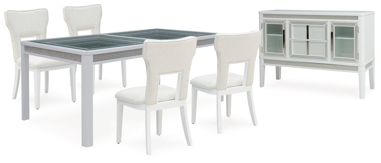 Chalanna White Dining Table and 8 Chairs with Server from Ashley - Luna Furniture