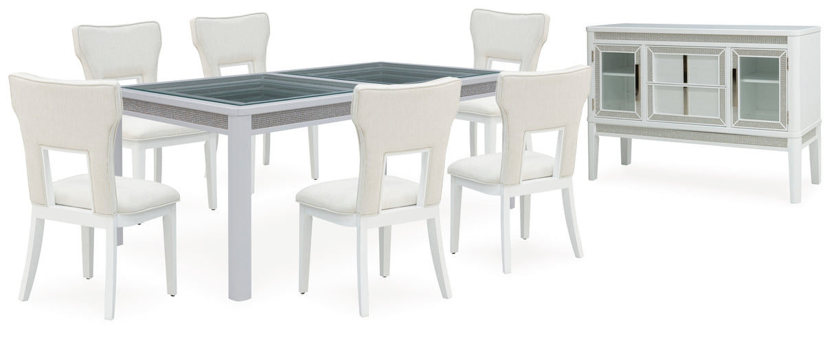 Chalanna White Dining Table and 6 Chairs with Server from Ashley Furniture - Luna Furniture