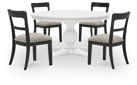 Greddinton White Round Dining Table and 4 Black Chairs from Ashley - Luna Furniture