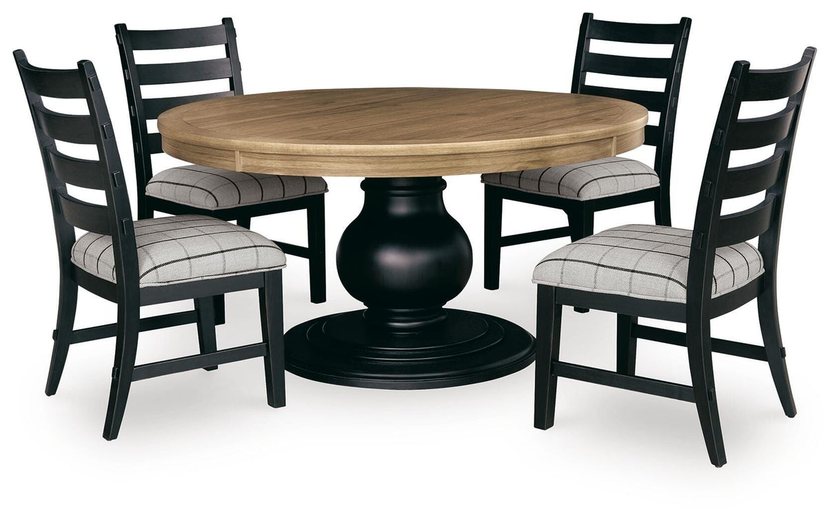 Ridgester Brown Round Dining Table and 4 Black Chairs from Ashley Furniture - Luna Furniture