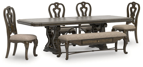 Maylee Dark Brown Dining Table and 4 Chairs and Bench from Ashley - Luna Furniture