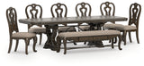 Maylee Dark Brown Dining Table, 6 Chairs and Bench from Ashley - Luna Furniture