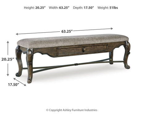 Maylee Dining Table and 6 Chairs and Bench with Storage in Dark Brown from Ashley Furniture - Luna Furniture