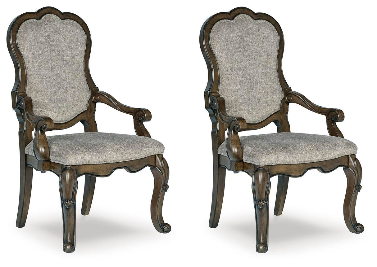 Maylee Dark Brown Dining Arm Chair, Set of 2 from Ashley Furniture - Luna Furniture