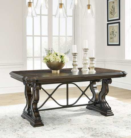 Maylee Dark Brown Dining Table, 6 Chairs and Bench from Ashley - Luna Furniture