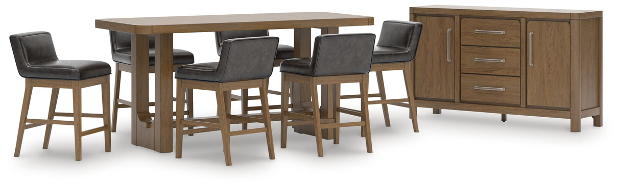 Cabalynn Counter Height Dining Table and 6 Barstools with Storage in Light Brown from Ashley - Luna Furniture