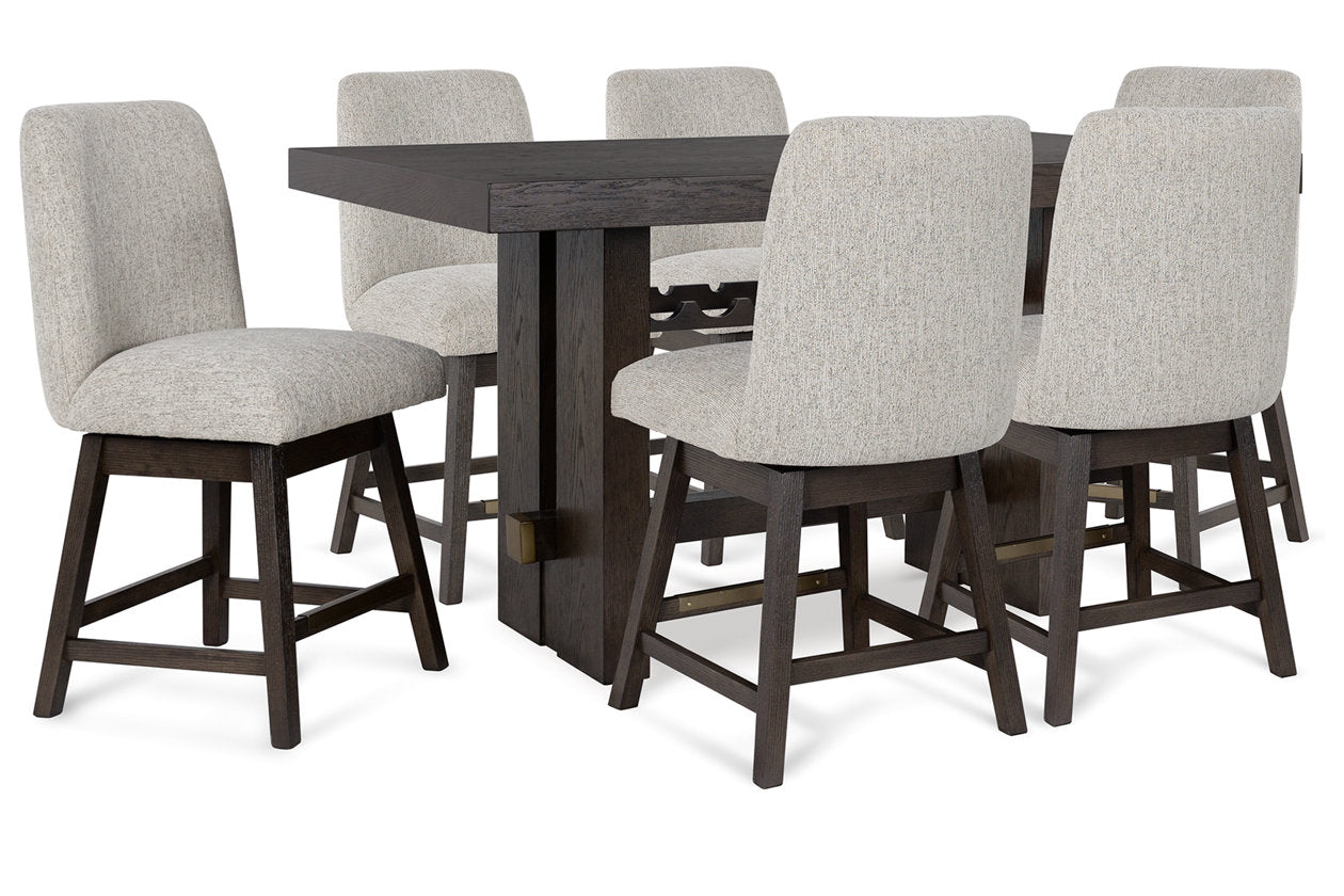 Burkhaus Dark Brown Counter Height Dining Table and 6 Barstools from Ashley - Luna Furniture