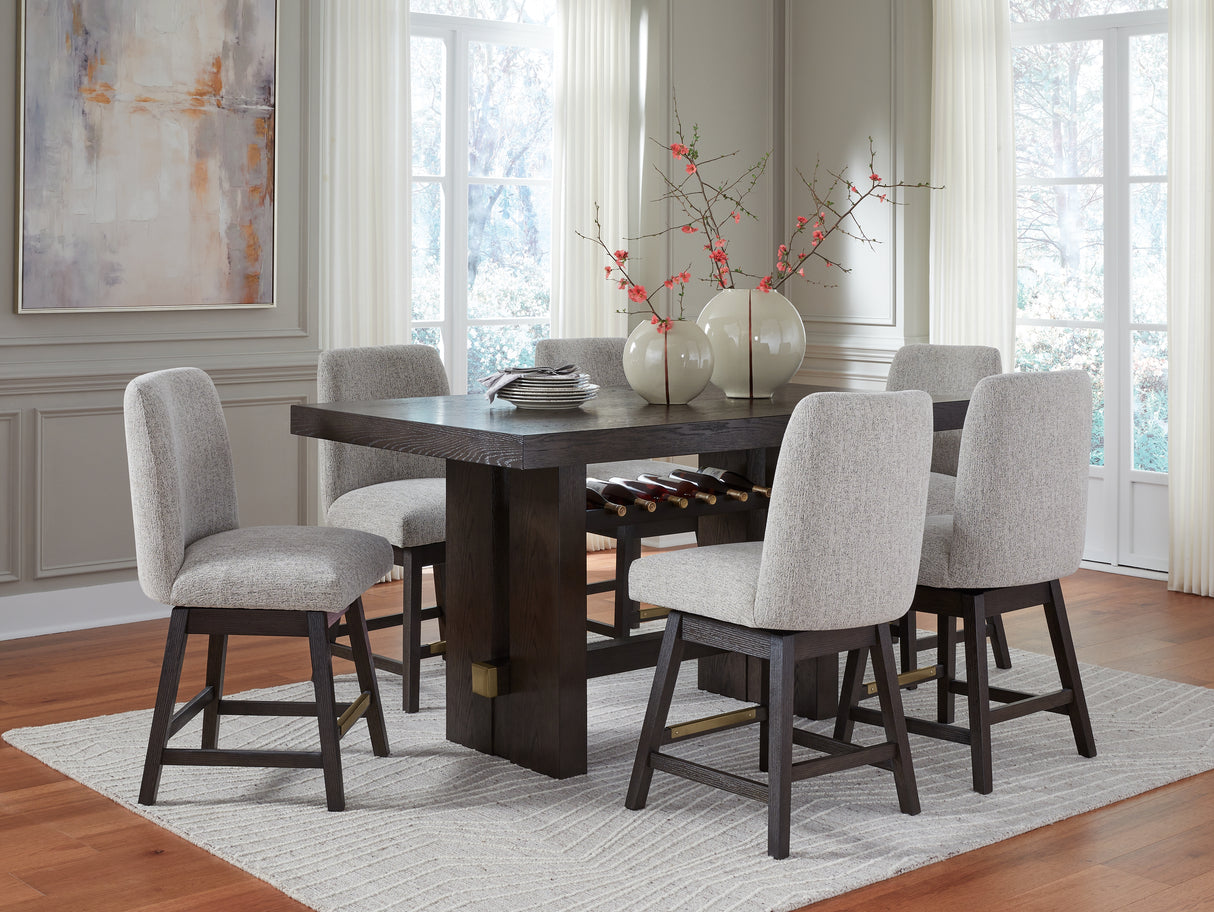 Burkhaus Dark Brown Counter Height Dining Table and 6 Barstools from Ashley - Luna Furniture