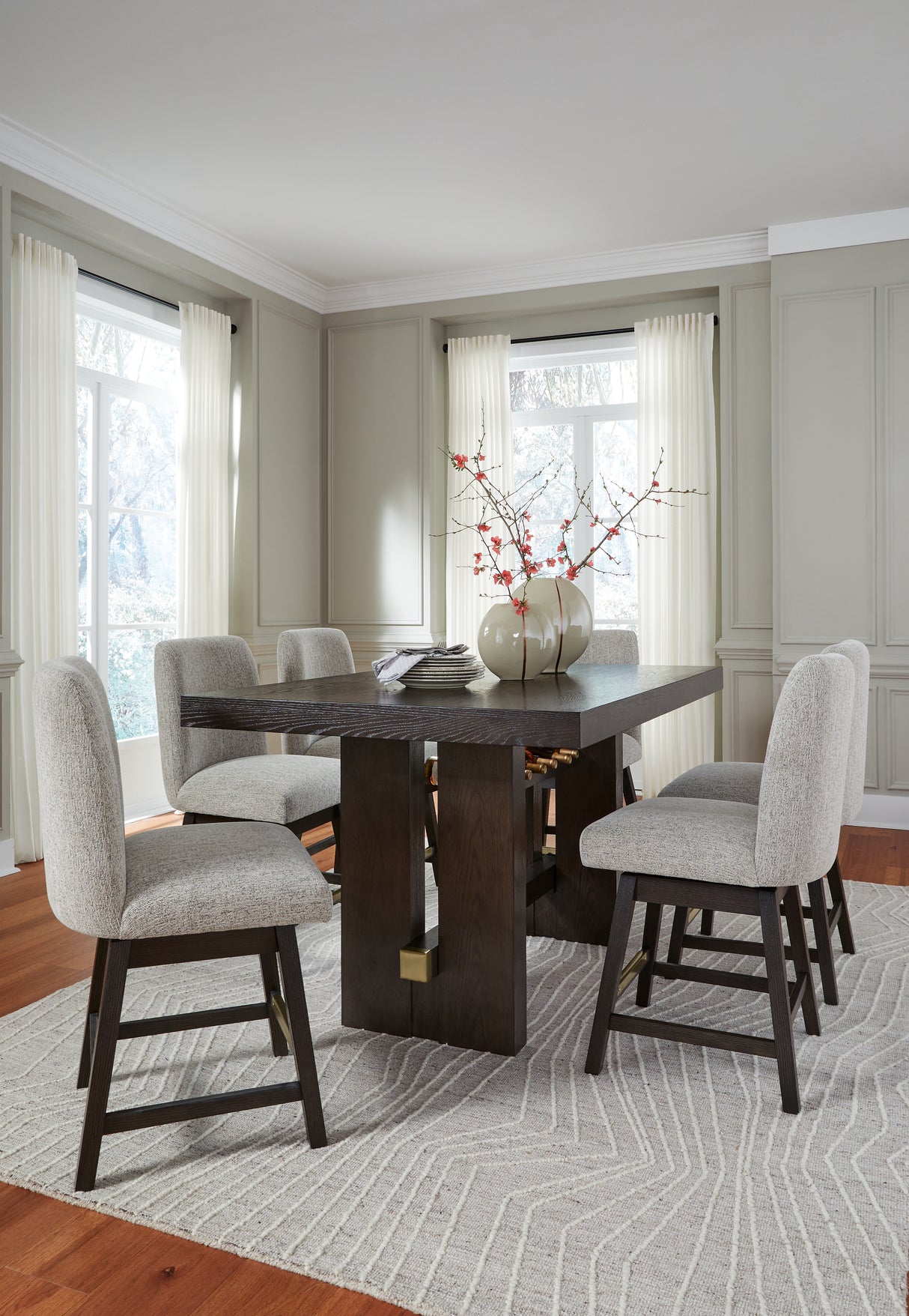 Burkhaus Dark Brown Counter Height Dining Table and 6 Barstools from Ashley - Luna Furniture