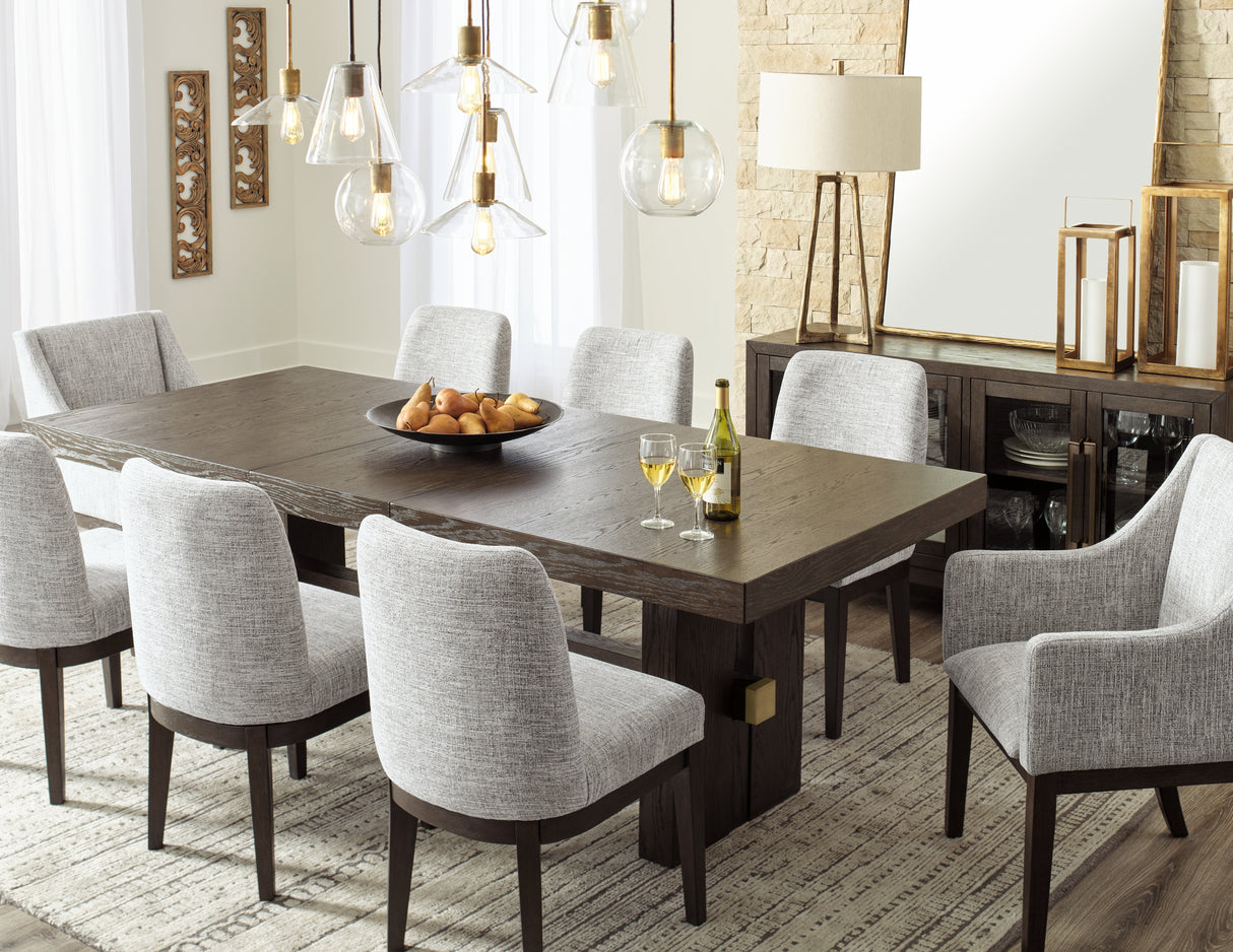 Burkhaus Dark Brown Dining Table and 8 Chairs from Ashley Furniture - Luna Furniture