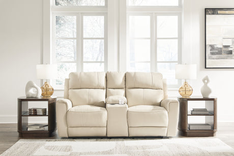 Dahlmoore Almond Power Reclining Loveseat with Console from Ashley - Luna Furniture