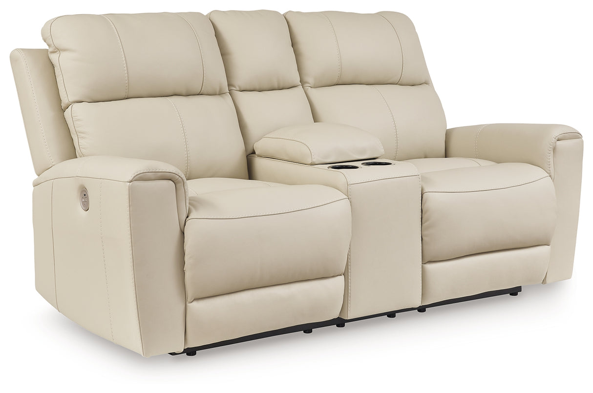 Dahlmoore Almond Power Reclining Loveseat with Console from Ashley - Luna Furniture
