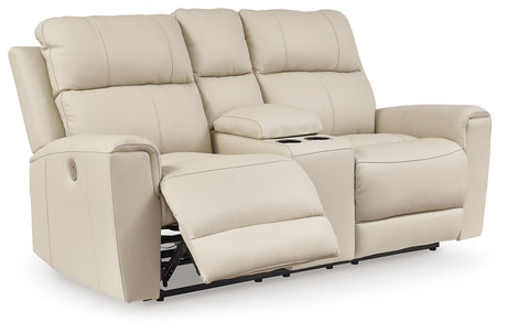 Dahlmoore Almond Power Reclining Loveseat with Console from Ashley - Luna Furniture