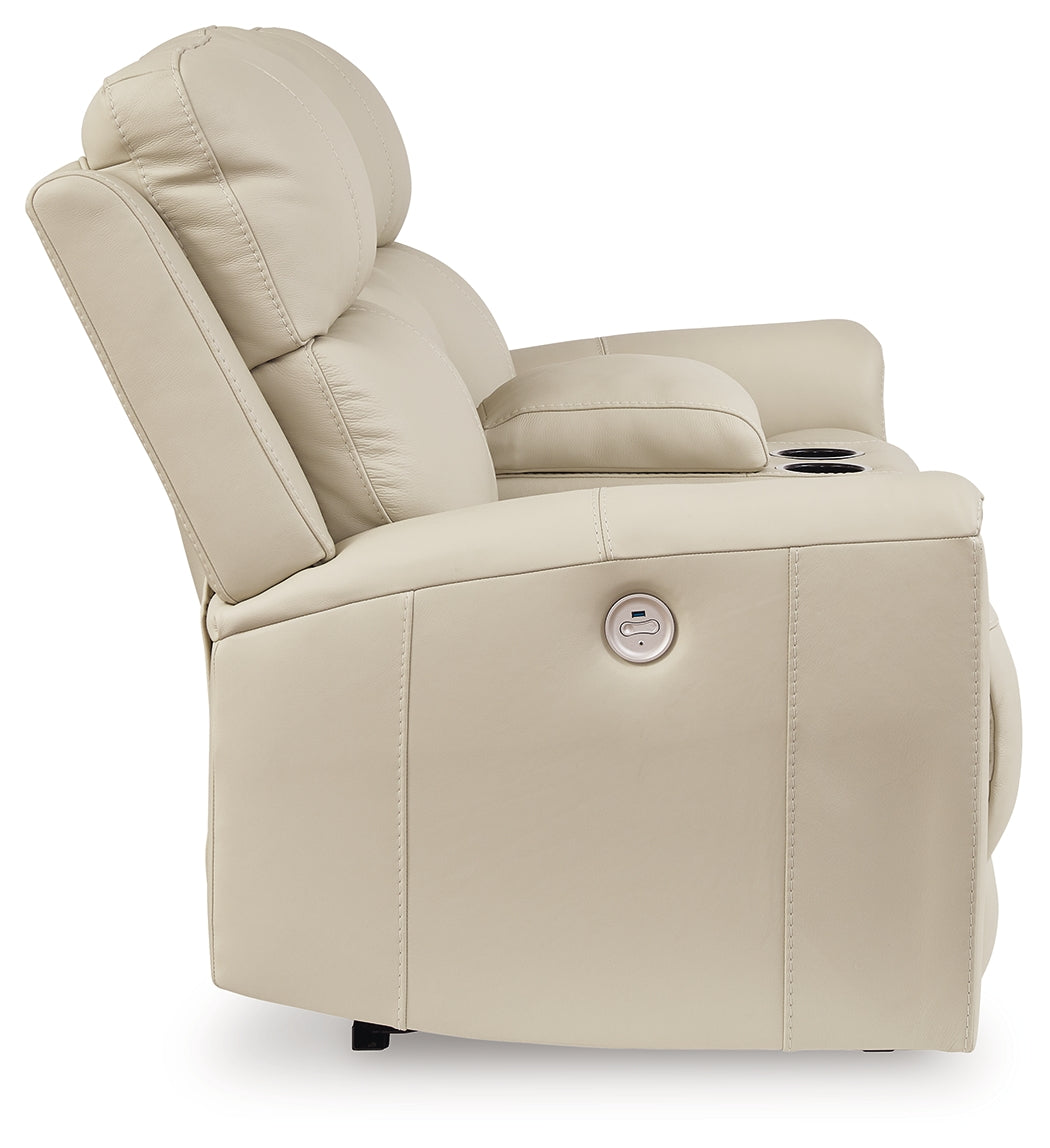 Dahlmoore Almond Power Reclining Loveseat with Console from Ashley - Luna Furniture
