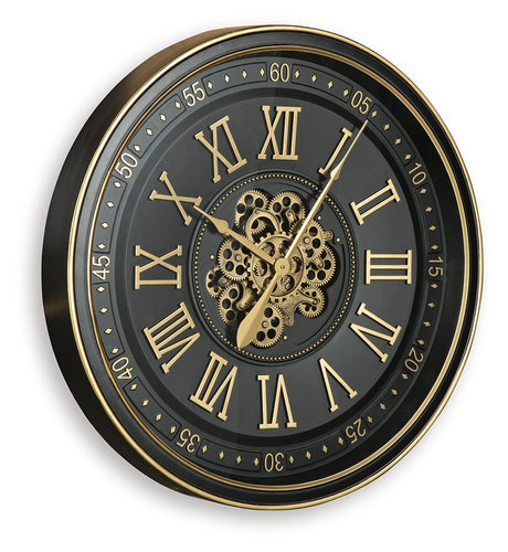 Dairton Black/Gold Finish Wall Clock from Ashley - Luna Furniture