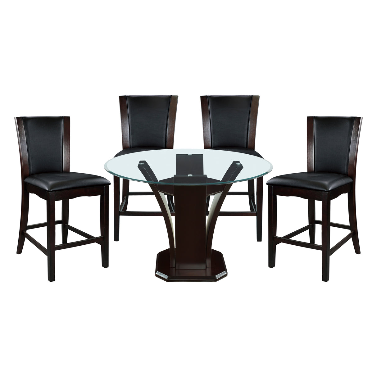 Daisy Espresso/Dark Brown 5-Piece 54" Glass-Top Round Counter Height Set from Homelegance - Luna Furniture