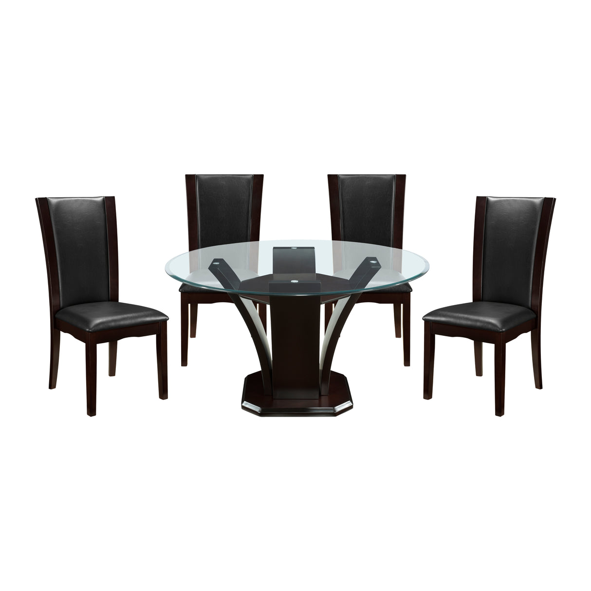 Daisy Espresso/Dark Brown 5-Piece 54" Glass-Top Round Dining Room Set from Homelegance - Luna Furniture