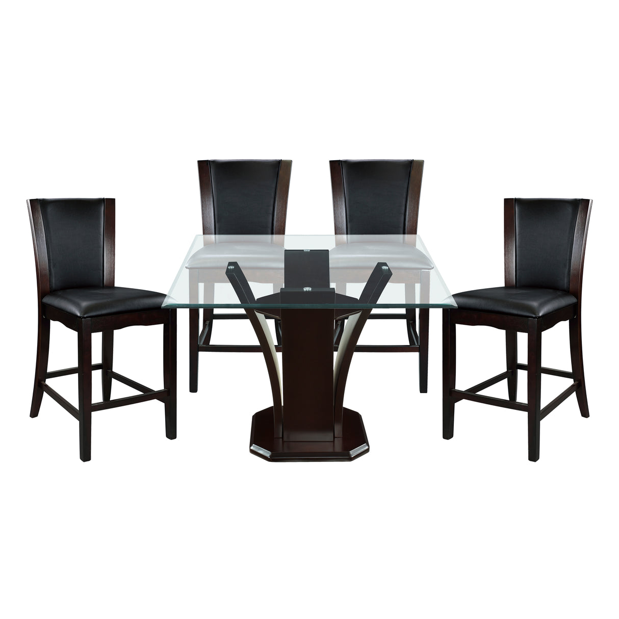 Daisy Espresso/Dark Brown 5-Piece 54" Glass-Top Square Counter Height Set from Homelegance - Luna Furniture