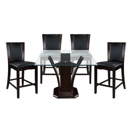 Daisy Espresso/Dark Brown 5-Piece 54" Glass-Top Square Counter Height Set from Homelegance - Luna Furniture