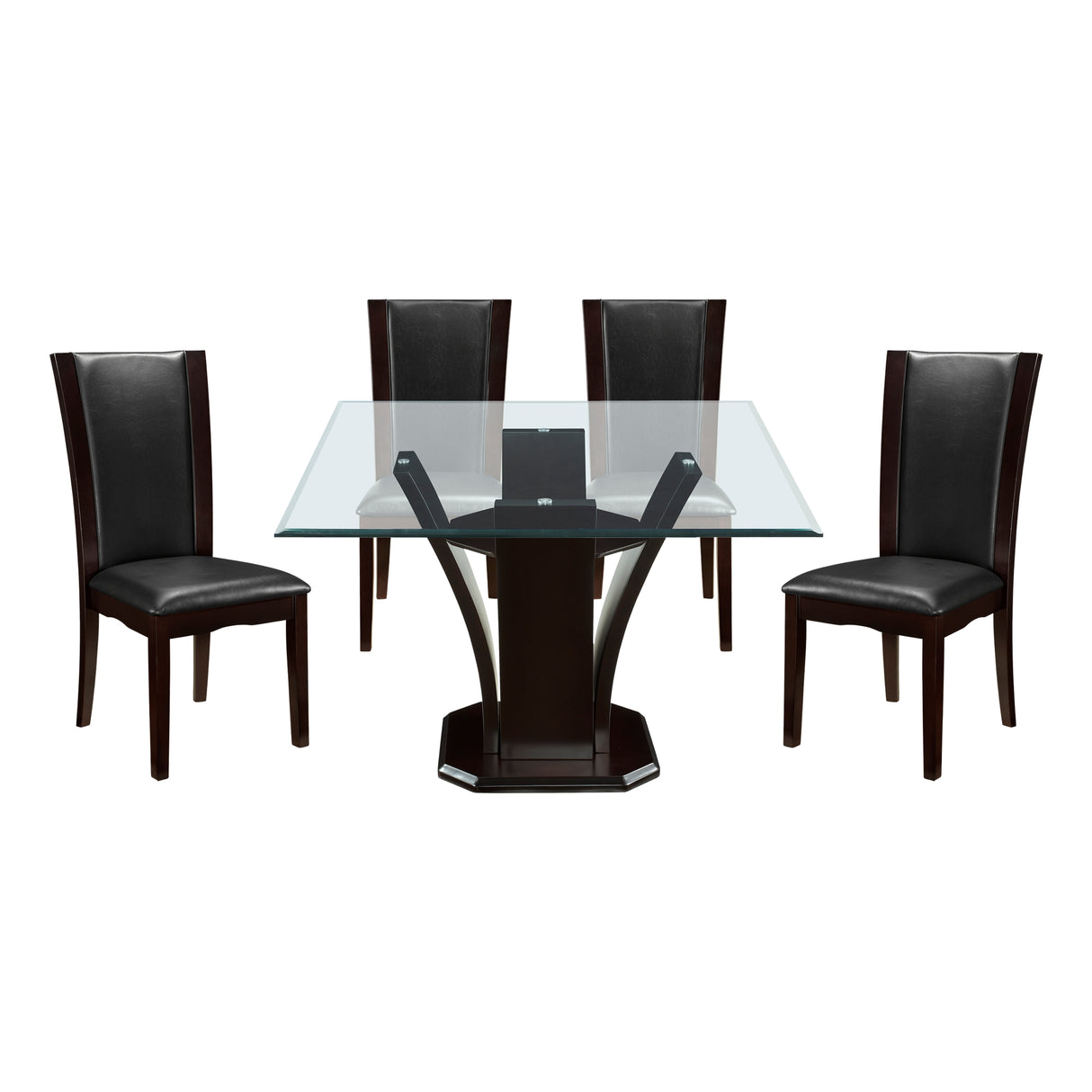 Daisy Espresso/Dark Brown 5-Piece 54" Glass-Top Square Dining Room Set from Homelegance - Luna Furniture