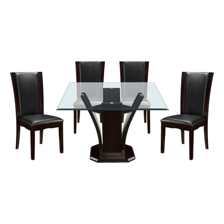 Daisy Espresso/Dark Brown 5-Piece 54" Glass-Top Square Dining Room Set from Homelegance - Luna Furniture