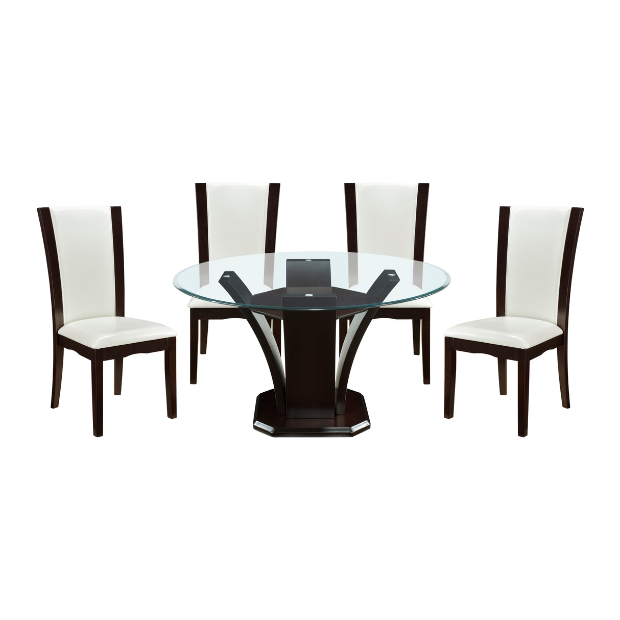 Daisy Espresso/White 5-Piece 54" Glass-Top Round Dining Room Set from Homelegance - Luna Furniture