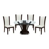 Daisy Espresso/White 5-Piece 54" Glass-Top Round Dining Room Set from Homelegance - Luna Furniture