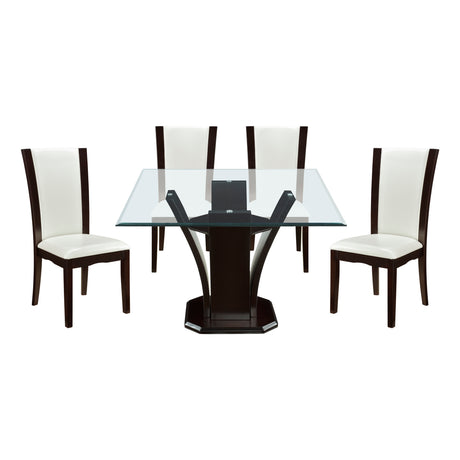 Daisy Espresso/White 5-Piece 54" Glass-Top Square Dining Room Set from Homelegance - Luna Furniture