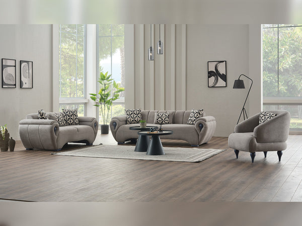 Damla 3-pieces (Sofa & Loveseat & Chair) Livingroom Set in Cream