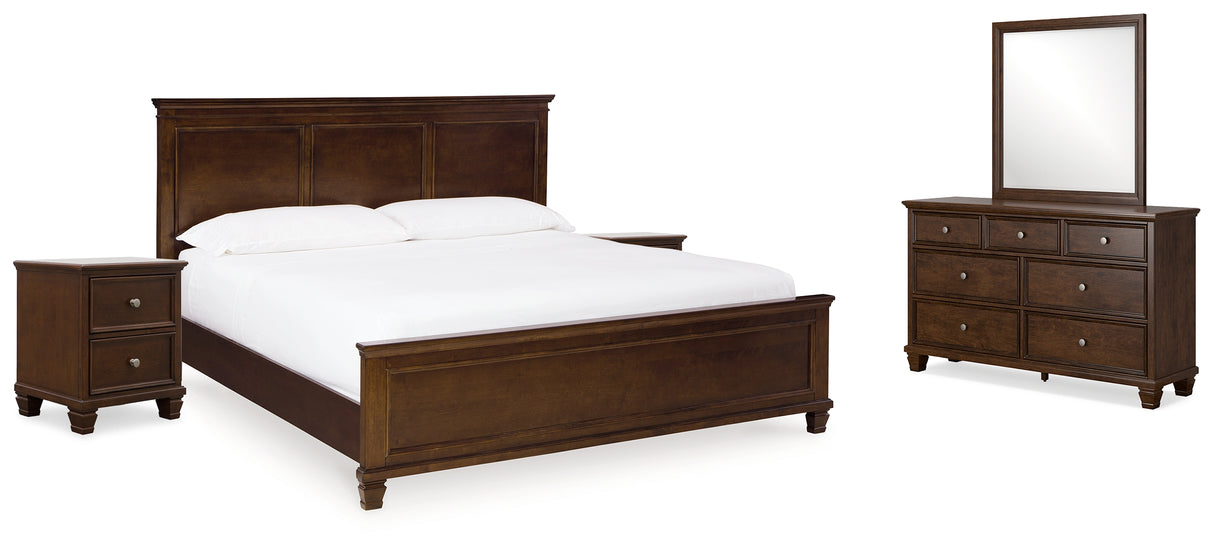 Danabrin King Panel Bed with Mirrored Dresser and 2 Nightstands in Brown from Ashley Furniture - Luna Furniture