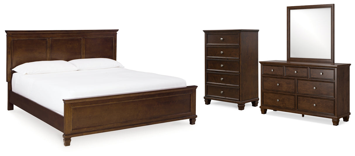 Danabrin King Panel Bed with Mirrored Dresser and Chest in Brown from Ashley Furniture - Luna Furniture