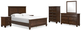 Danabrin Queen Panel Bed with Mirrored Dresser, Chest and 2 Nightstands in Brown from Ashley Furniture - Luna Furniture