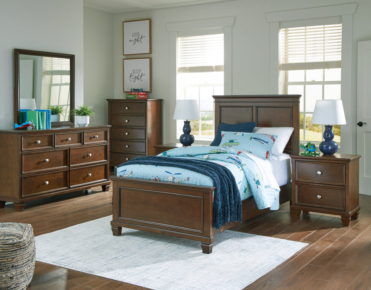 Danabrin Twin Panel Bed with Mirrored Dresser, Chest and 2 Nightstands in Brown from Ashley Furniture - Luna Furniture