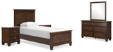 Danabrin Twin Panel Bed with Mirrored Dresser and 2 Nightstands in Brown from Ashley Furniture - Luna Furniture
