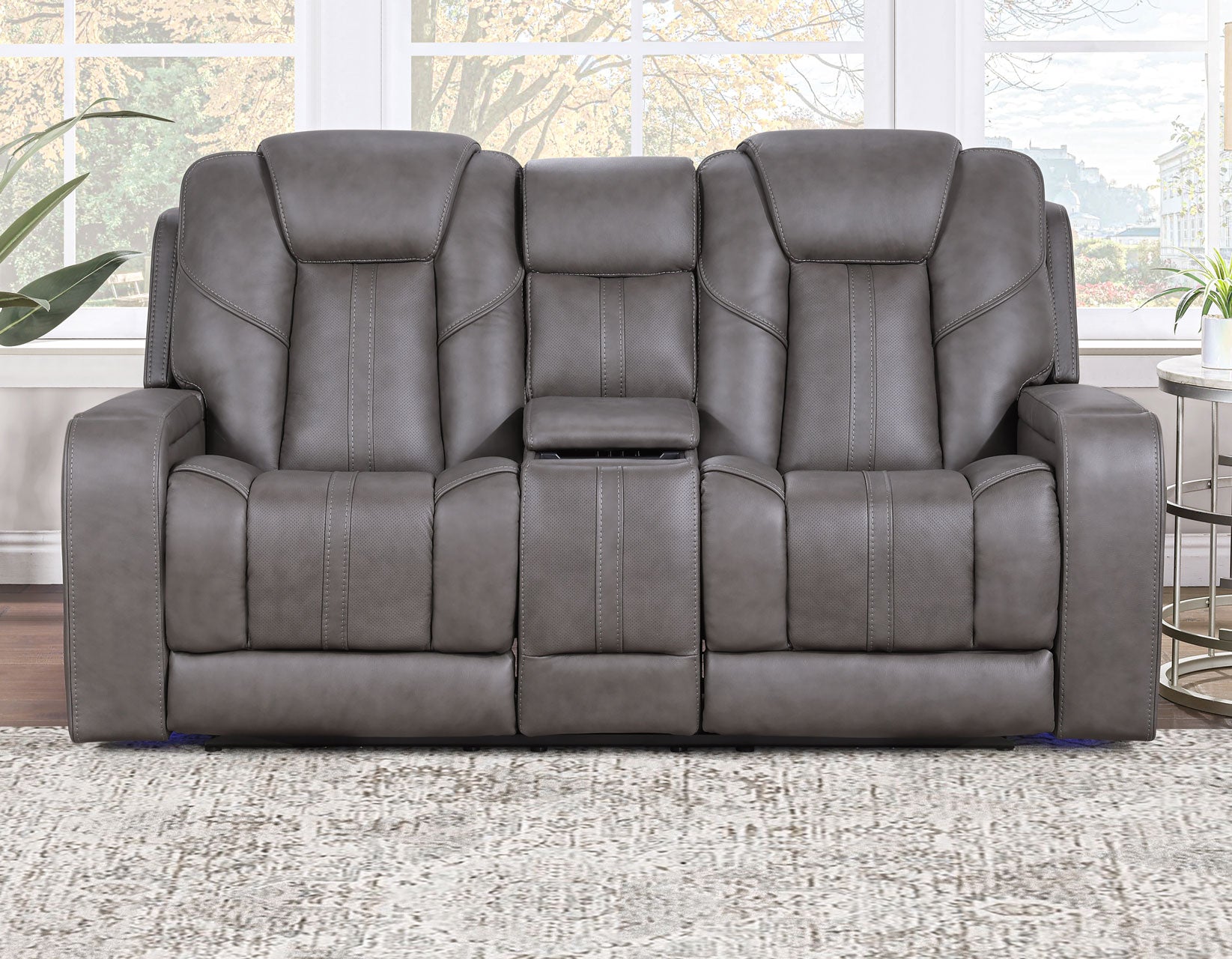 Daniel Triple Power Home Theater Leather Reclining Console