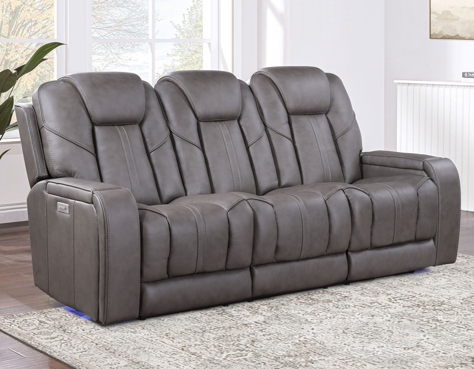 Daniel Triple Power Home Theater Leather Reclining Sofa with Drop-Down Control Console, Built-in Speakers & Vibration, Heat, and Massage from Steve Silver - Luna Furniture