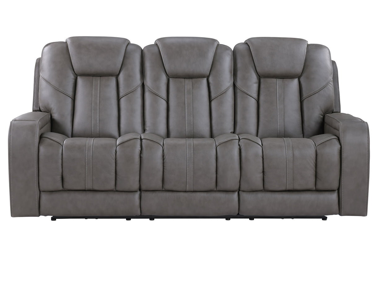 Daniel Triple Power Home Theater Leather Reclining Sofa with Drop-Down Control Console, Built-in Speakers & Vibration, Heat, and Massage from Steve Silver - Luna Furniture
