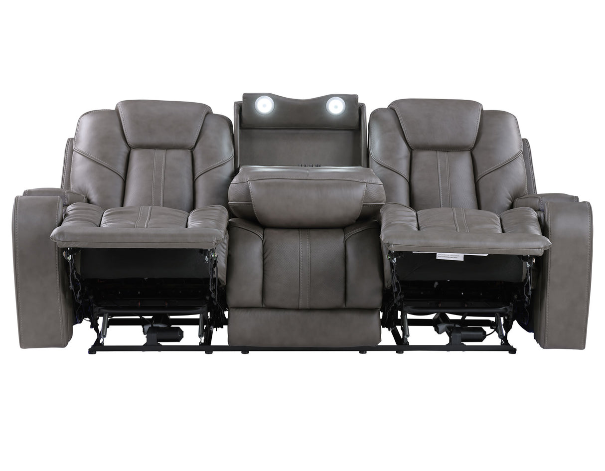 Daniel Triple Power Home Theater Leather Reclining Sofa with Drop-Down Control Console, Built-in Speakers & Vibration, Heat, and Massage from Steve Silver - Luna Furniture