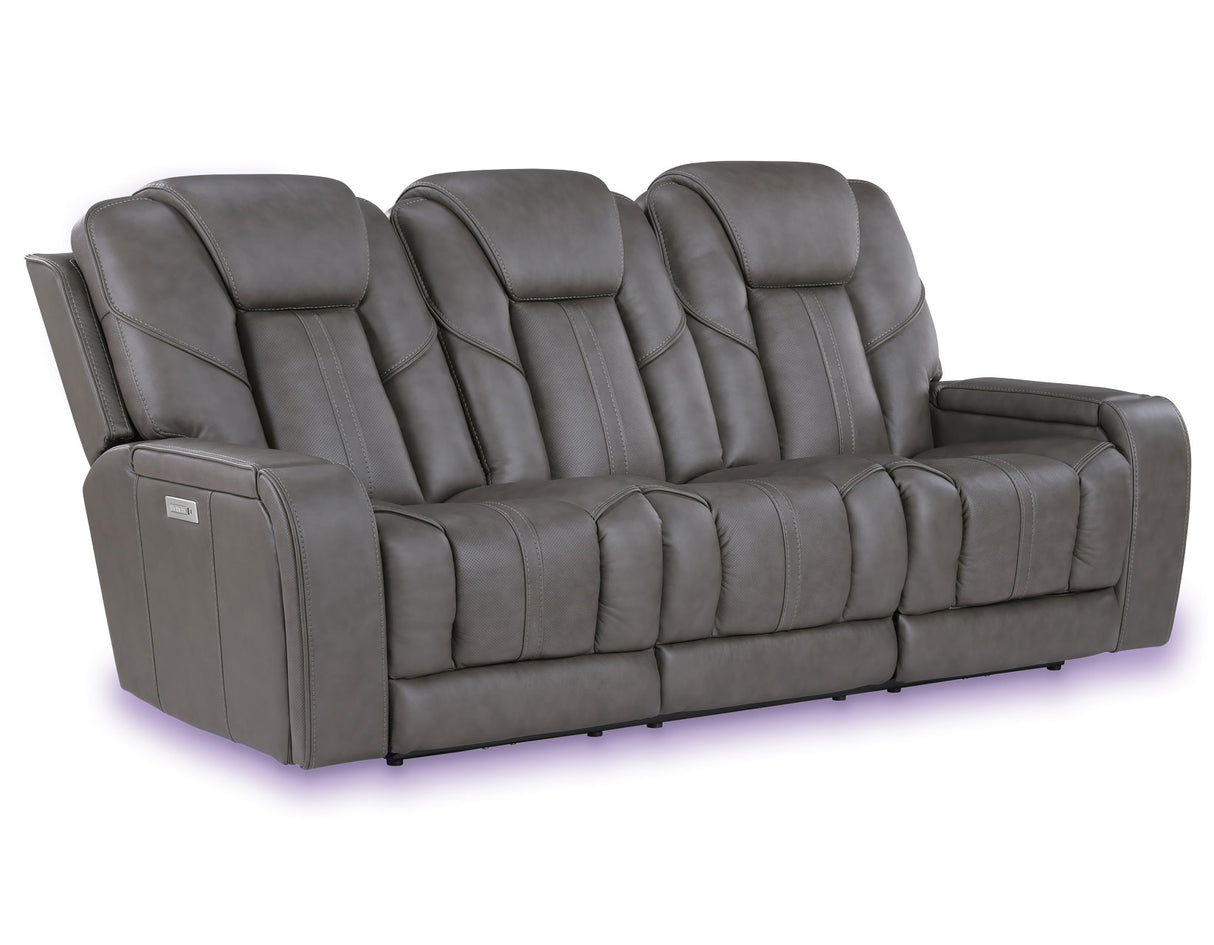 Daniel Triple Power Home Theater Leather Reclining Sofa with Drop-Down Control Console, Built-in Speakers & Vibration, Heat, and Massage from Steve Silver - Luna Furniture
