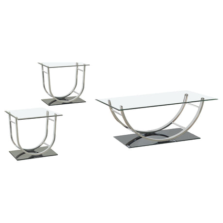 Danville Chrome 3-Piece Glass Top Coffee and End Table Set from Coaster - Luna Furniture