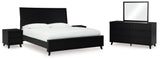 Danziar King Panel Bed with Mirrored Dresser and 2 Nightstands in Black from Ashley - Luna Furniture