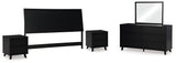 Danziar King Panel Headboard with Mirrored Dresser and 2 Nightstands in Black from Ashley - Luna Furniture