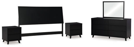 Danziar King Panel Headboard with Mirrored Dresser and 2 Nightstands in Black from Ashley - Luna Furniture